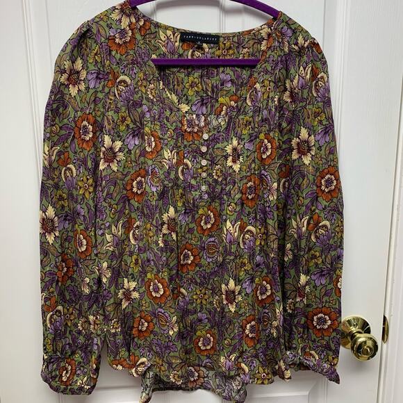 Jane and Delaney Peasant Blouse, Green Purple, Metallic Thread, Women's Size M - Picture 1 of 6
